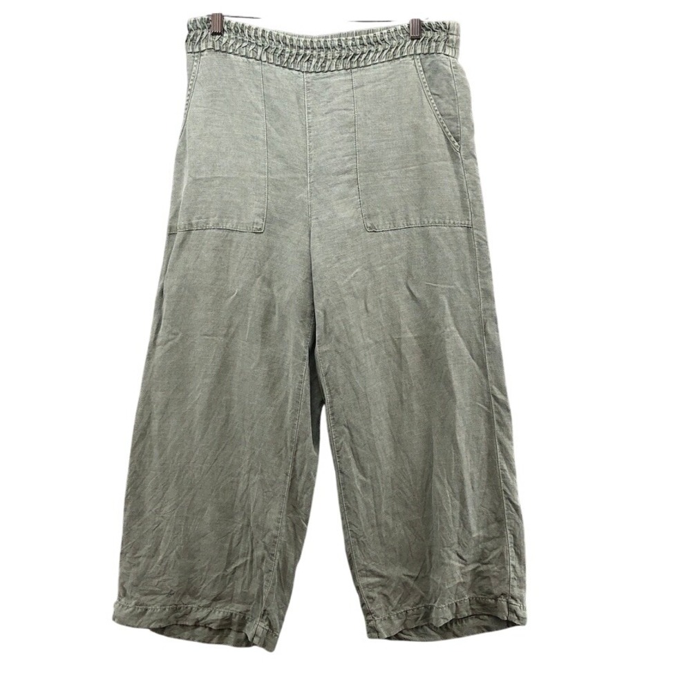 Joie Wide Leg Crop Pants Womens Large Olive Green Linen Blend Smocked Waist Boho